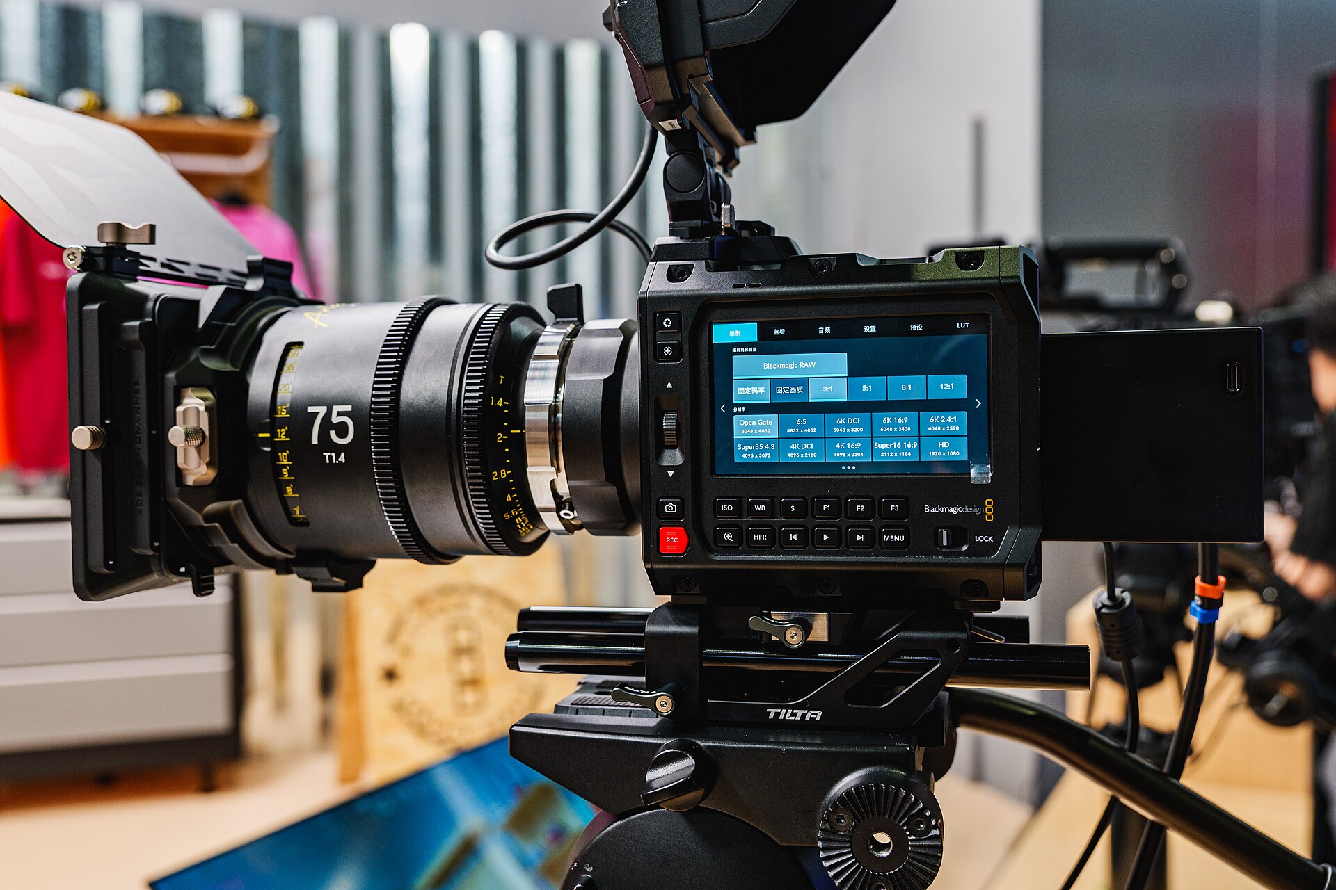 Blackmagic PYXIS 6K rigged with a third-party cinema lens and monitor