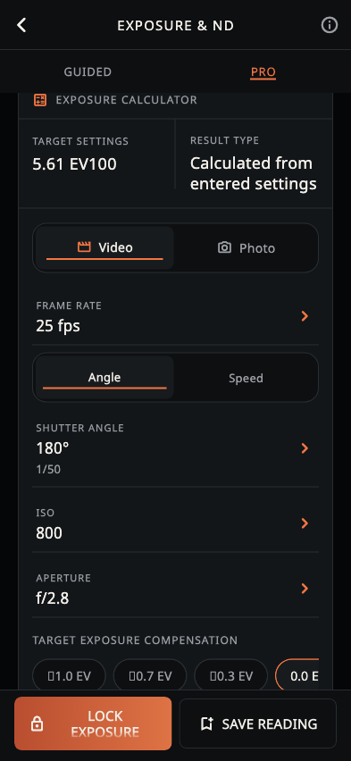 Kaenyr Exposure and ND calculator interface