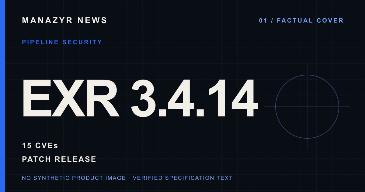 Typographic security cover reading OpenEXR 3.4.14 and 15 CVEs; no sample image