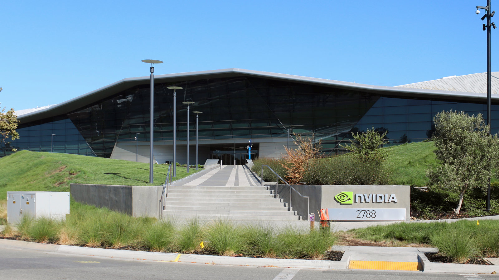 Exterior of NVIDIA headquarters; this is organisational context, not the Synthetic Video Detector interface or performance evidence.