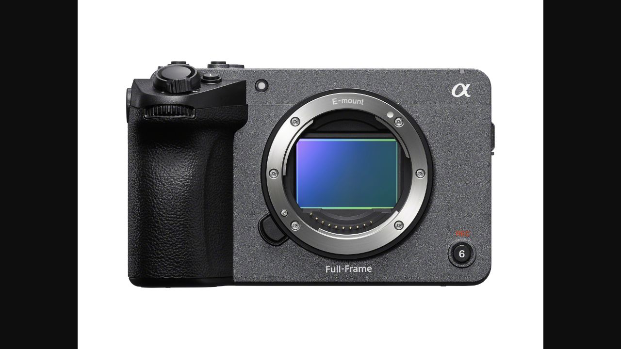 Official front view of the Sony FX5 cinema camera body with no lens attached.